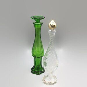 2 Avon Tall Perfume Bottles, Green Decanter & Clear Vintage Collectible Vtg,
